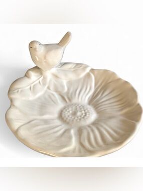 Maxcera Bird & Flower Trinket Serving Dish Candle Holder - White